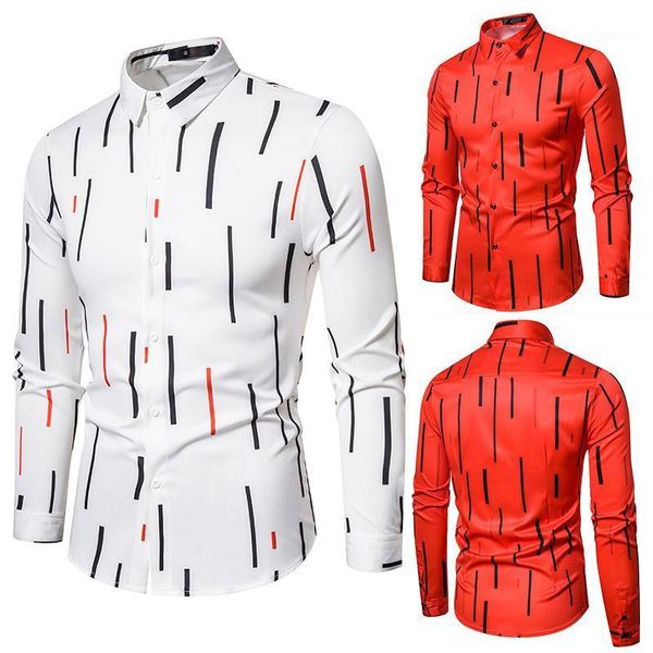 

men shirts 2020 new plus-size striped print slim men's long-sleeved shirts1, White;black