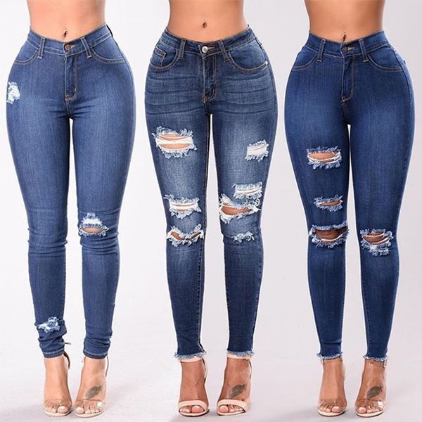 

new spring fashion high waist mom jeans female ripped jeans for women black denim skinny jeans woman plus size pencil pants 201105, Blue