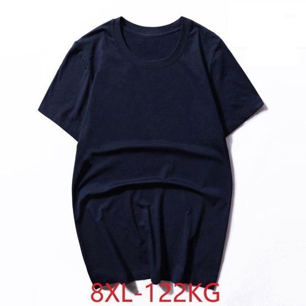 

summer large size t-shirt 6xl men's casual 8xl t-shirt cotton simple men's three-way camisa o collar loose solid color navy blue1, White;black