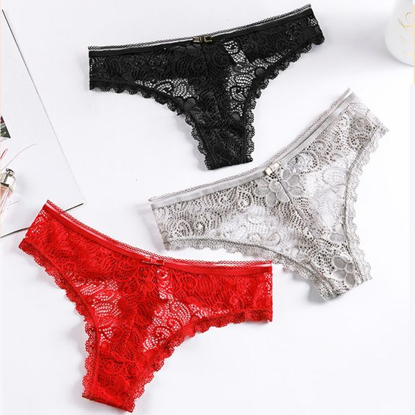 

3pcs transparent lace panties for women fashion girls briefs comfortable lingerie solid women's under low waist underwear, Black;pink
