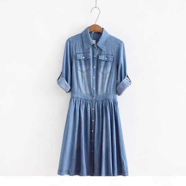 

wholesale- autumn new plus size woman clothing, female fashion loose casual denim dress, three quarter sleeve one-piece dress, Black;gray