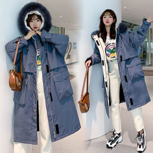 

2021 oversize wadded parkas winter new long thicken women jacket korean loose large size cotton padded park coat overcoat y617 n4hb, Black