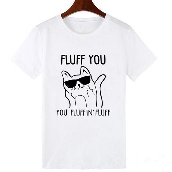 

luckyroll fluff you you fluffin' fluff female kitten t shirt women summer funny cat wearing sunglasses tshirt harajuku t-shirts, White
