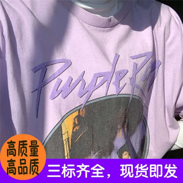 

purple brandymelville same bm rock style motorcycle short sleeve large loose t-shirt for women, Black;gray