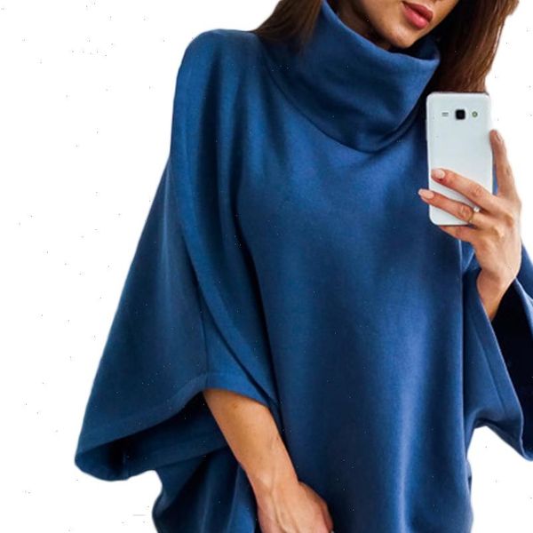 

women ladies tassel cape coat fringe poncho winter warm women solid cloak cape turtle neck batwing sleeve jumper poncho, Black