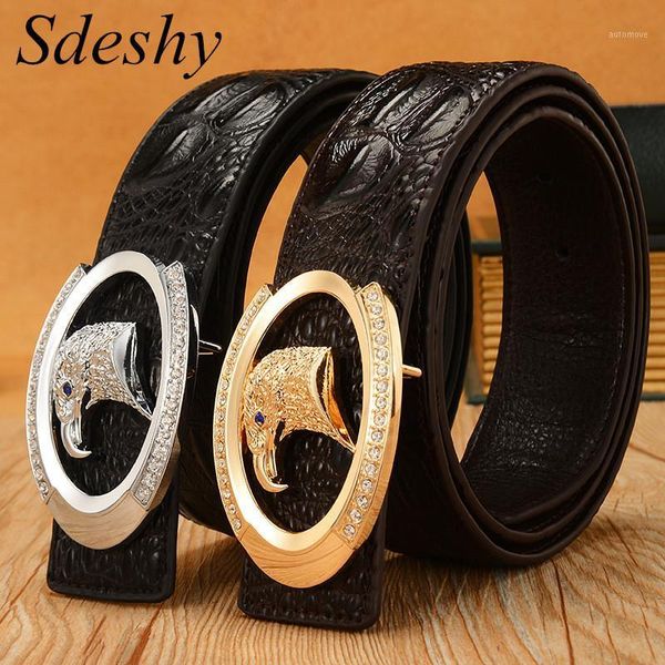 

crocodile pattern men belt luxury gold/sliver eagle buckle men's genuine leather belt hawk head business straps male1, Black;brown