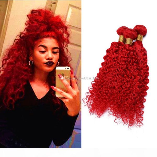 

colored bright red human hair weave deep wave hair weaves pure red deep curly hair weft extensions 10-30 inch double wefted, Black
