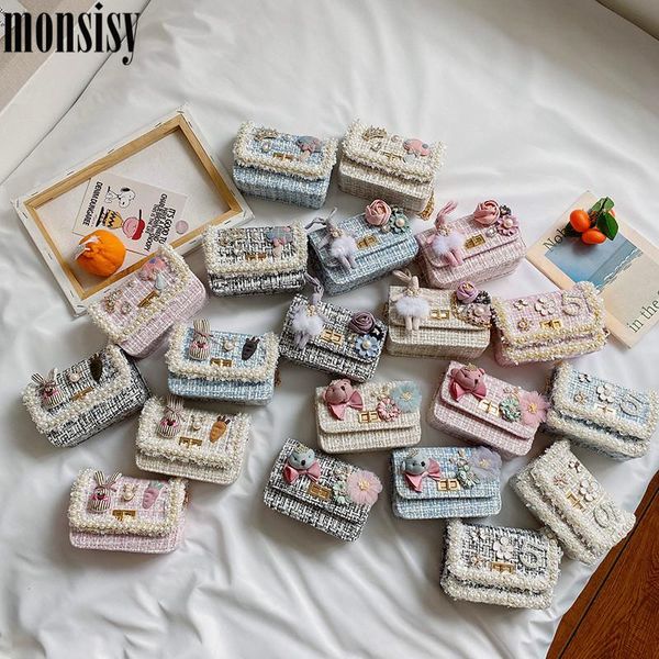 

monsisy kid woolen purse and handbag luxury crossbody bag for girl coin pouch children wallet winter baby women shoulder bolsa, White