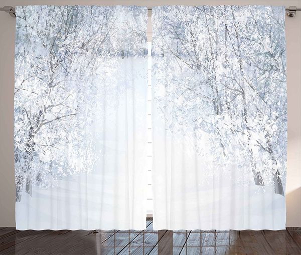 

winter curtains snowy forest pathway landscape view rural scenery christmas seasonal picture living room bedroom window drapes