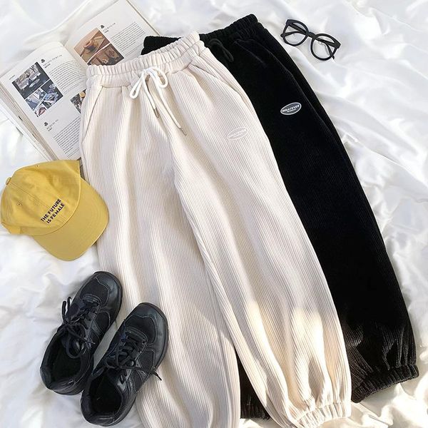 

women's pants & capris mooirue wiinter fashion women corduroy harem corset elastic high waist lace up loose fleece thickening casual, Black;white