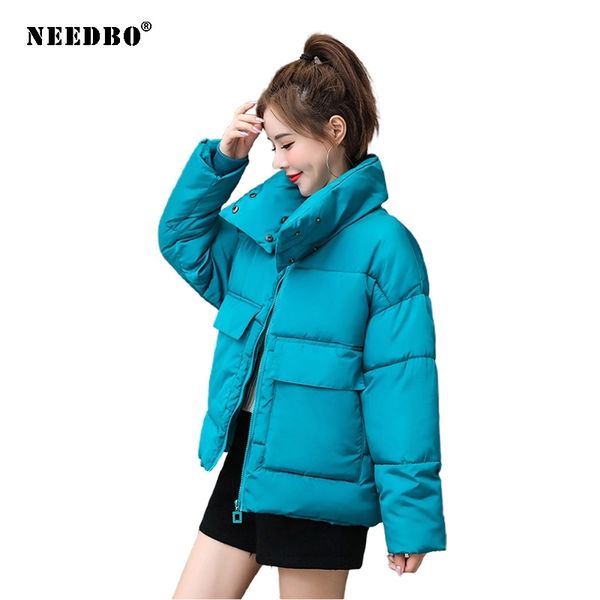 

needbo winter jacket women plus size loose casual woman winter coats and puffer jackets padded stand collar parka outwear 201019, Black
