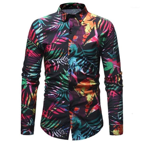 

new fashion hawaiian printed men's shirts casual long sleeve shirts slim fit floral for mem clothes plus size -5xl1, White;black