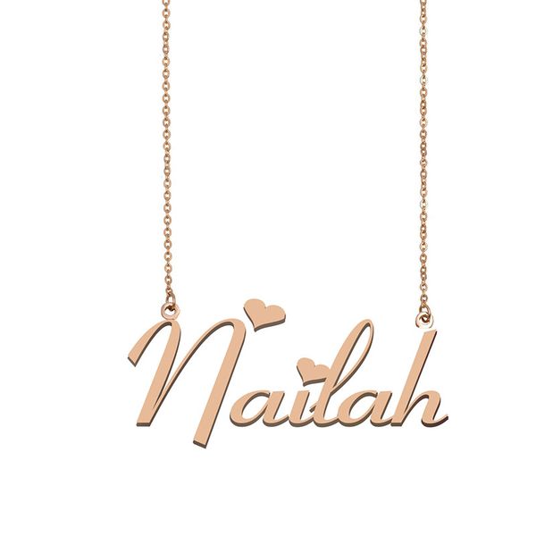 

nailah name necklace custom nameplate pendant for women girls birthday gift kids friends jewelry 18k gold plated stainless steel, Silver