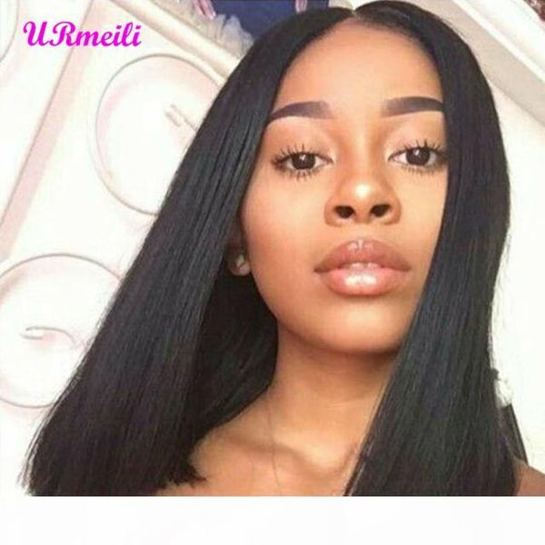 

13x4 short ombre bob wig brazilian lace front human hair wigs for black women with baby hair straight full end lace frontal wig, Black;brown