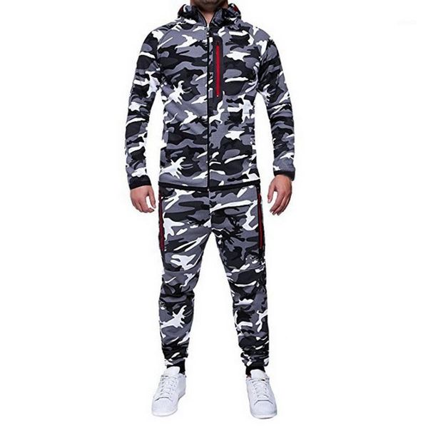 

running sets vertvie 2021 spring autumn camouflage set men camo printed sportswear male tracksuit zippered suit hoodie coat trouser1, Black;blue