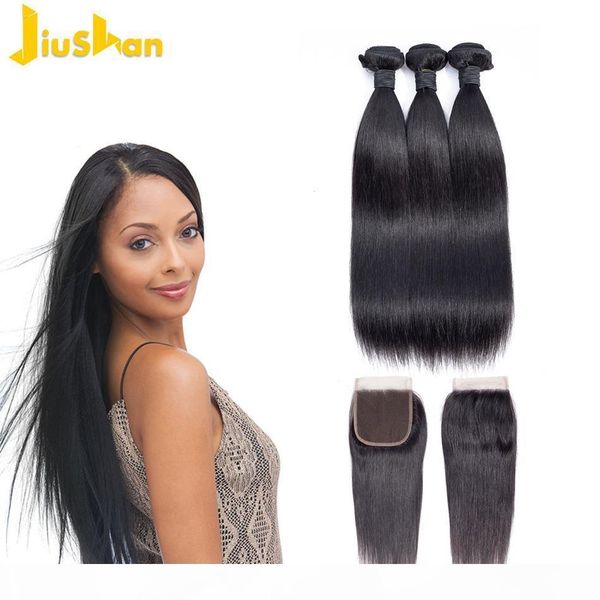 

bundles with closure brazilian straight hair weave 3 bundles with closure human hair weave bundles with closure non remy, Black;brown