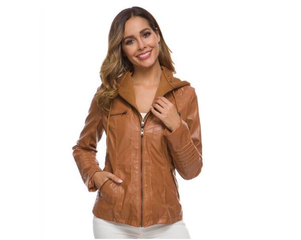 

women's leather & faux nice fashion winter pu jacket female basic hooded black slim motorcycle coat xs-7xl