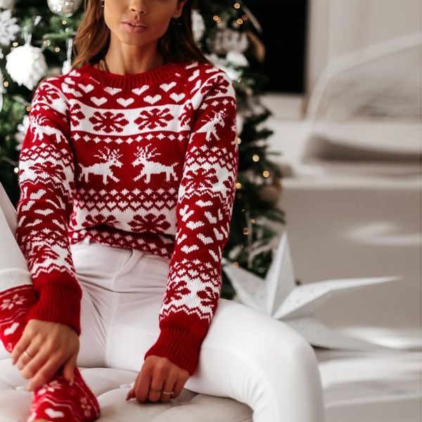 

women's sweaters plus size women sweater clothing o neck elk snowflake christmas xmas pullover knit blouse, White;black