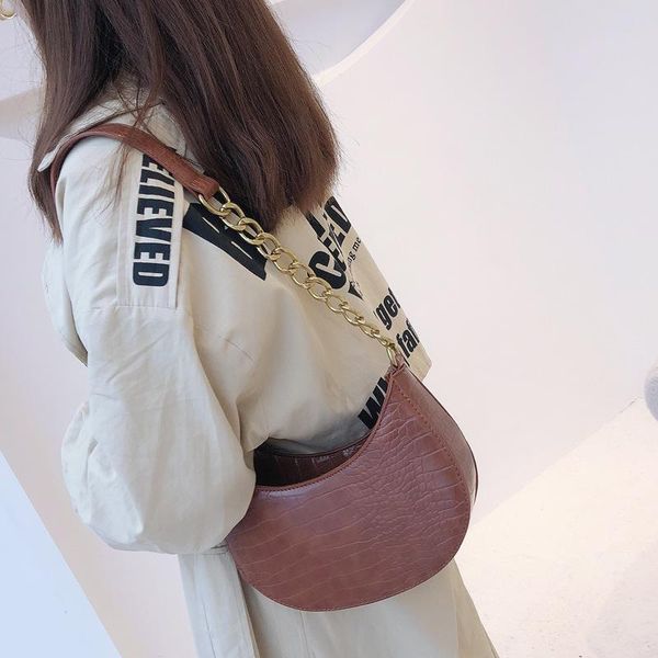 

brand designer alligator pattern women's shoulder bag retro simple handbag small half moon crossbody bag