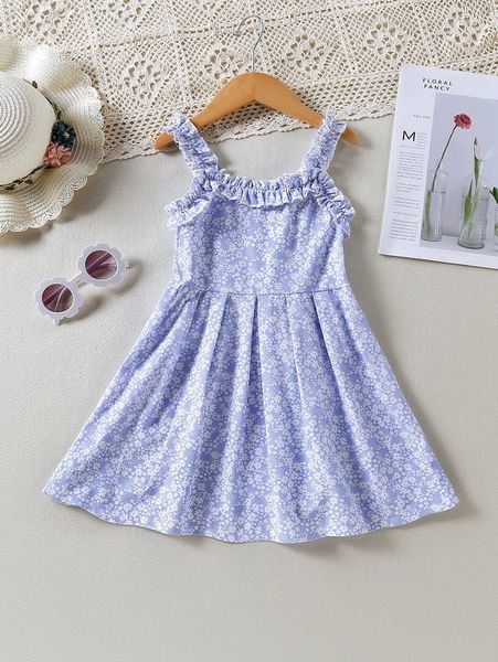 

toddler girls ditsy floral frilled pleated hem cami dress she, Red;yellow