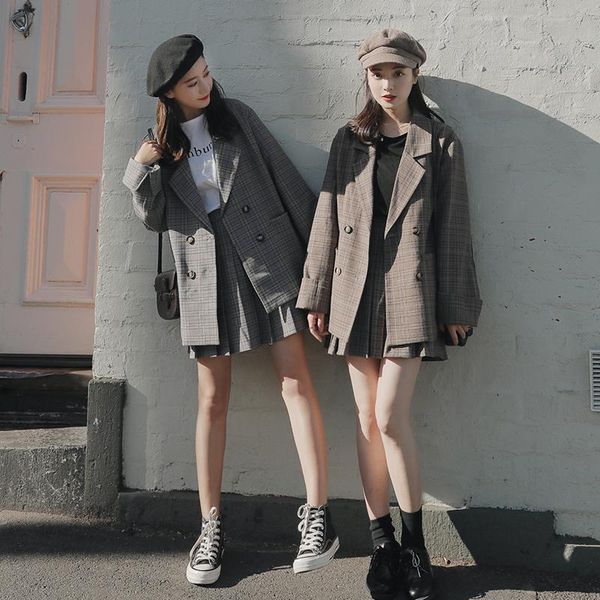 

women's jackets 2021 spring and autumn ladies fashion casual retro loose plaid jacket, Black;brown