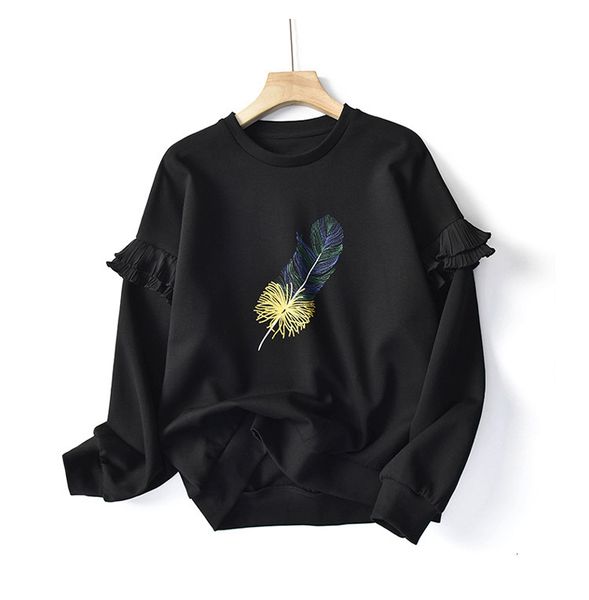 

new 2021 spring white hoodie o-neck embroidery long sleeve casual hoodies loose style women clothes pullovers ub5c, Black