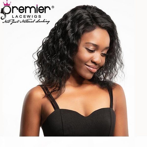 

premier lace front wigs brazilian remy human hair bob haircut loose curly 180% density natural hairline preplucked with baby hair, Black;brown
