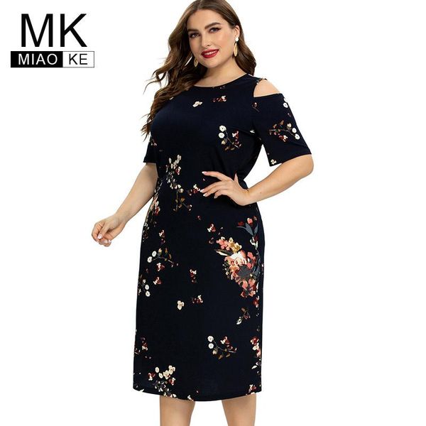 

2020 summer womens plus size print flower off shoulder dress fashion ladies chiffon party elegant dresses 4xl 5xl 6xl, Black;gray
