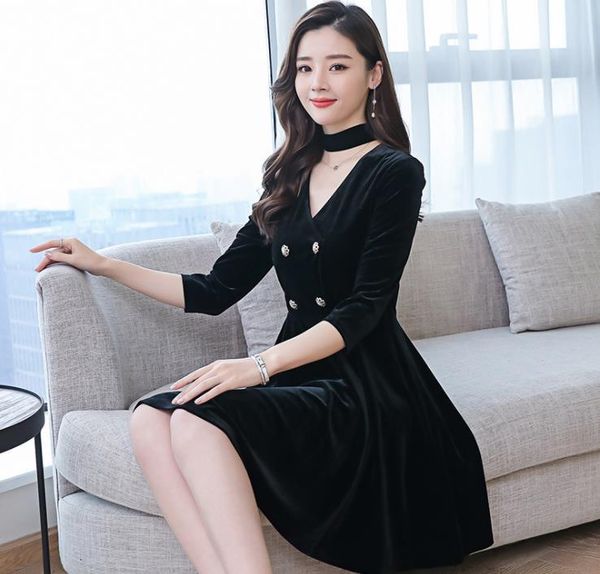 

2021 spring women retro ladies slimming small black dress 5nwc, Black;gray