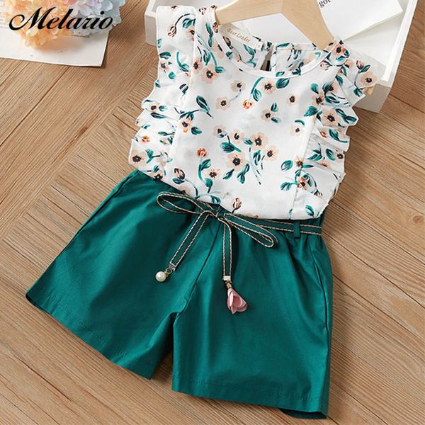 

melario print girls sets casual children clothing sleeveless t-shirt pants 2pcs suit kids clothing set summer baby girl clothes y200623, White