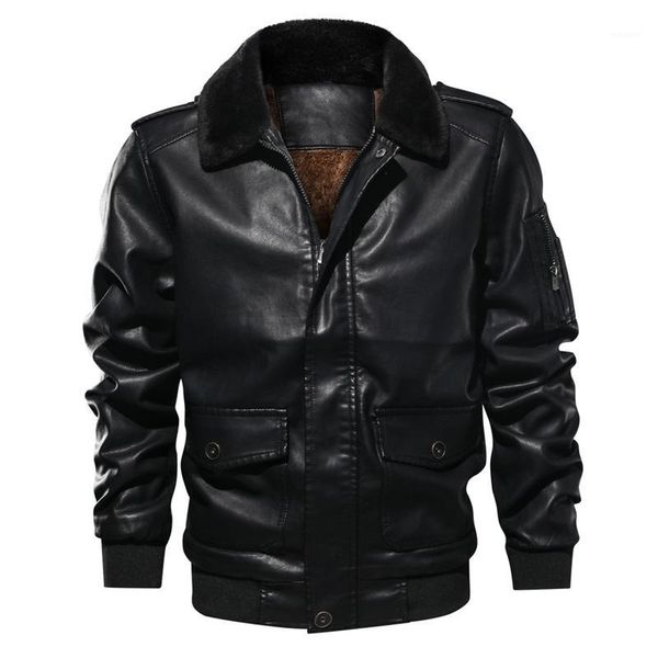 

vintage winter leather jacket men thick warm wool liner windbreaker leather coat men fur collar pu outerwear eu size s-xxl1, Black
