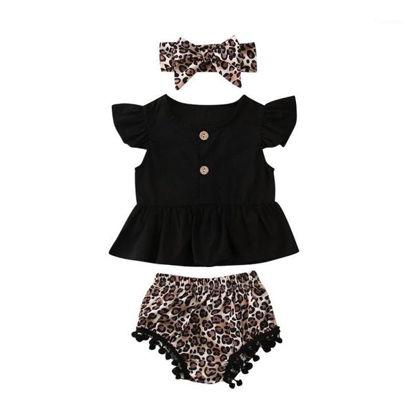 

summer newborn kid baby girl boy clothes sets ruffle sleeve t-shirts tassel shorts leopard fashion set1, White