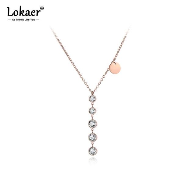 

chains lokaer trendy mosaic zircon stainless steel chain pendant necklace rose gold tag charm chokers necklaces for women n19052, Silver