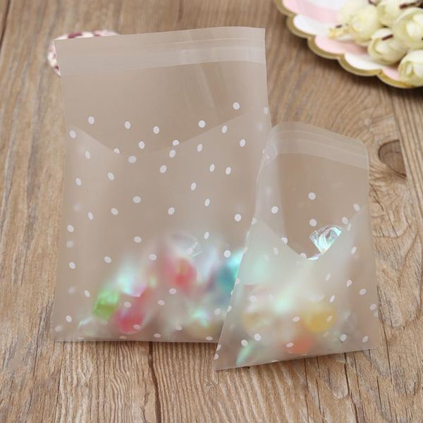 

gift wrap 100pcs white dots transparent frosted opp plastic bag cookie candy packaging pouch box self adhesive seal storage bags1
