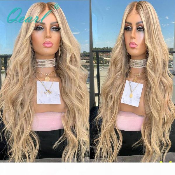 

transparent clear lace body wave lace front wig 13x6 human hair wigs ashy blonde brown highlights remy hair for women 150% qearl, Black;brown