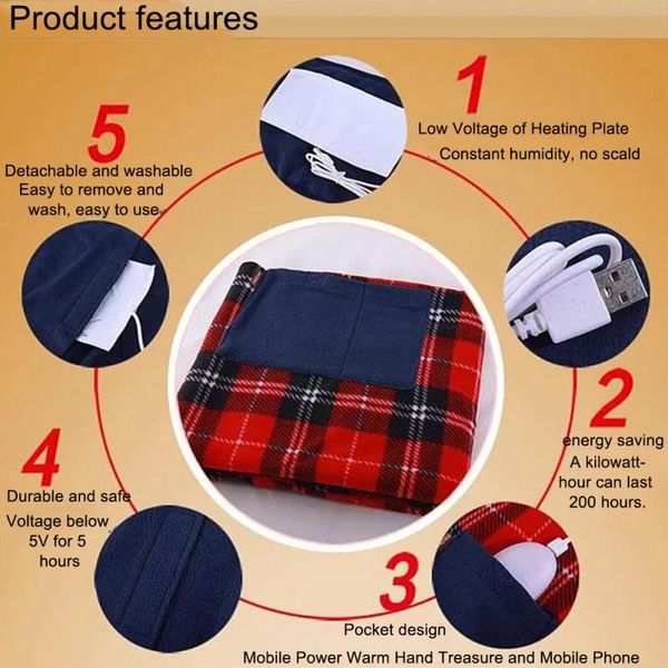 

outdoor t-shirts 5v usb electric heated blanket car office use warm heater bed warmer pad 88*65cm heating vest for camping hiking, Gray;blue