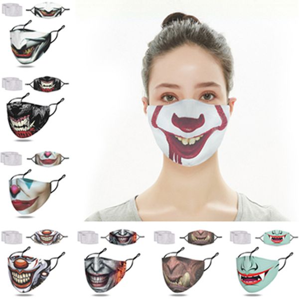 

with 2 filters clown face mask designers fashion masks funny devil skeleton mouth facemask halloween christmas party masks f102304