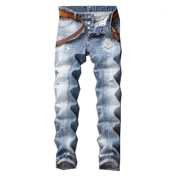 

new men jeans stretch ripped skinny jeans for men light blue pants male trousers clothes streetwear spring autumn winter hip ho1