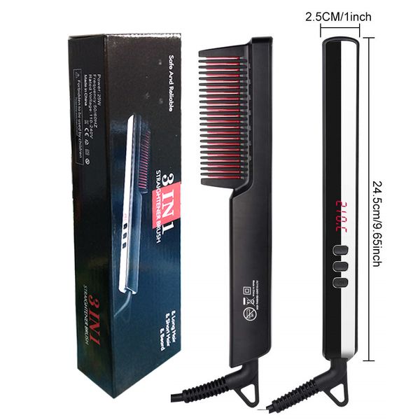 

3 in 1 straightener brush lcd display 6 levl temperature option anti scald hair brushes, Silver
