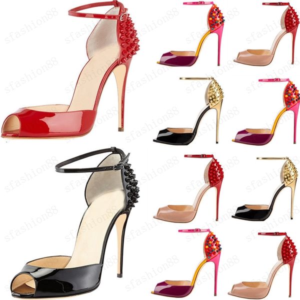 

ladies women lacing fashion rivet high heels dress red bottom peep toe shoes super high heel sandals spiked diamond pump 10cm size 34 -42, Black