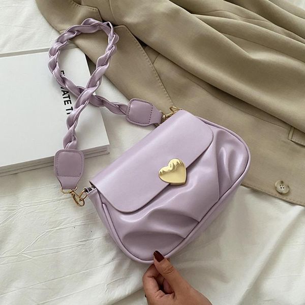 

women cloud bags pleated soft pu leather messenger bag solid color woven belt shoulder bag female love heart buckle crossbody