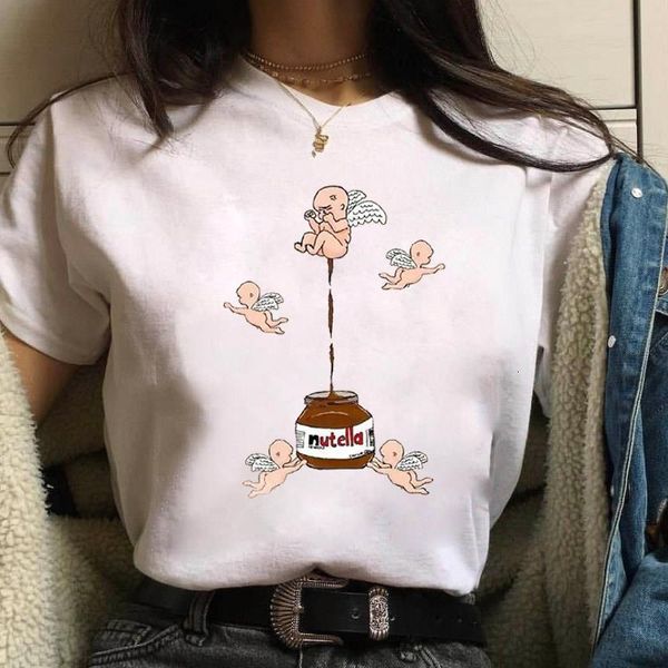 

funny angel t shirt women tee shirts graphic harajuku female tee shirts loose fashion ladies t-shirts cartoon t-shirt, White