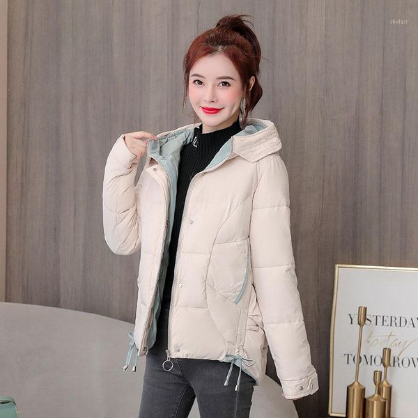 

women short hooded coat solid adjustable hem casual parka winter coat1, Black