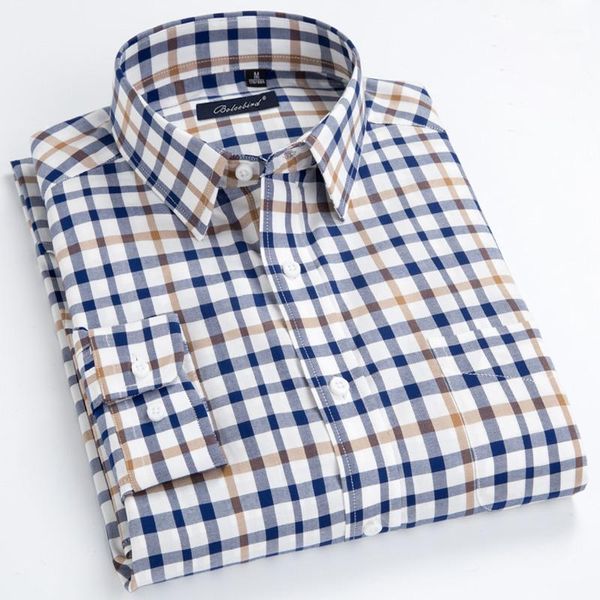

men's casual button down plaid checked shirt patch single pocket long sleeve comfortable 100% cotton standard-fit dress shirts1, White;black