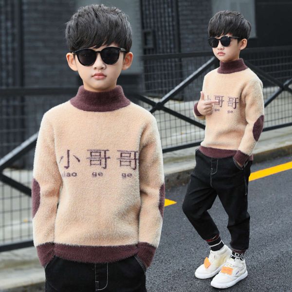 

autumn and winter children's clothing 2019 new korean fashion middle school boys' sweater pullover high neck thickened, Blue