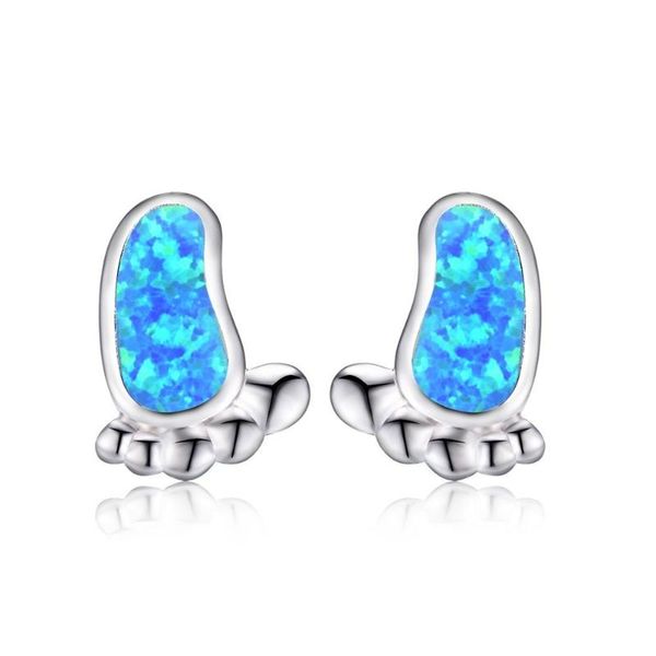 

stud cute baby foot earrings for women blue fire opal small silver color jewelry accessories gift aretes de mujer, Golden;silver