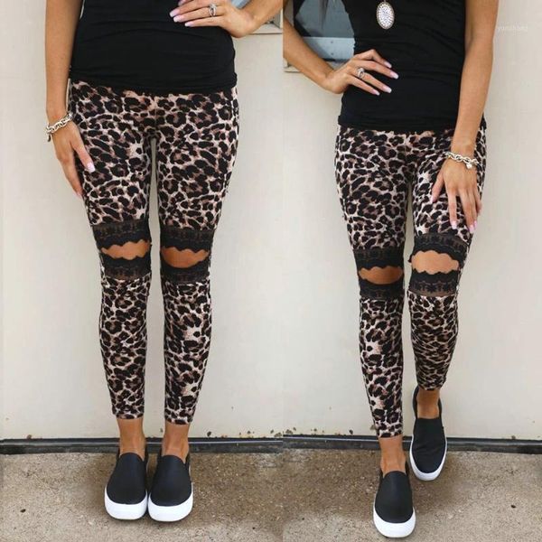 

yoga outfits sport leggings high waist pants ladies hollow leopard lace splicing running trousers fitness pants#351, White;red