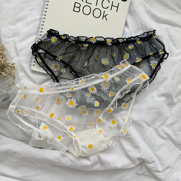 

women's panties daisy print mesh women underwear transparent hollow out ladies lace seamless briefs lingerie, Black;pink