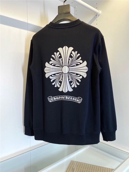 

outlet ins20 autumn and winter crosin sanskrit cross embroidery printing men's round neck pullover long sleeve t-shirt, Black