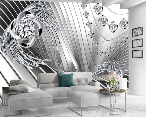 Carta da parati di lusso con fiori di diamanti 3D Carta da parati murale 3D per soggiorno Carta da parati premium per decorazioni d'interni atmosferiche